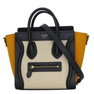 Celine Handbag Nano Lage Leather Black Ivory Yellow Shoulder Mini